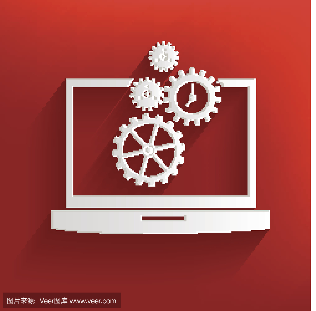 計(jì)算機(jī)系統(tǒng)符號(hào)在紅色背景下,干凈的向量